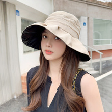 韩版新款帽子女高品质百褶飘带黑胶防晒遮阳帽夏季大沿防风太阳帽