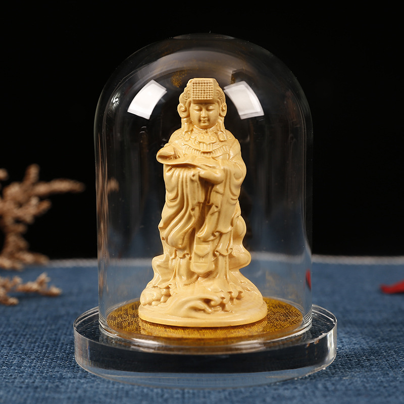 Boxwood Car Decoration Home Daily Necessities Decoration Car Decoration Guanyin Guan Gong with Acrylic Transparent Cover