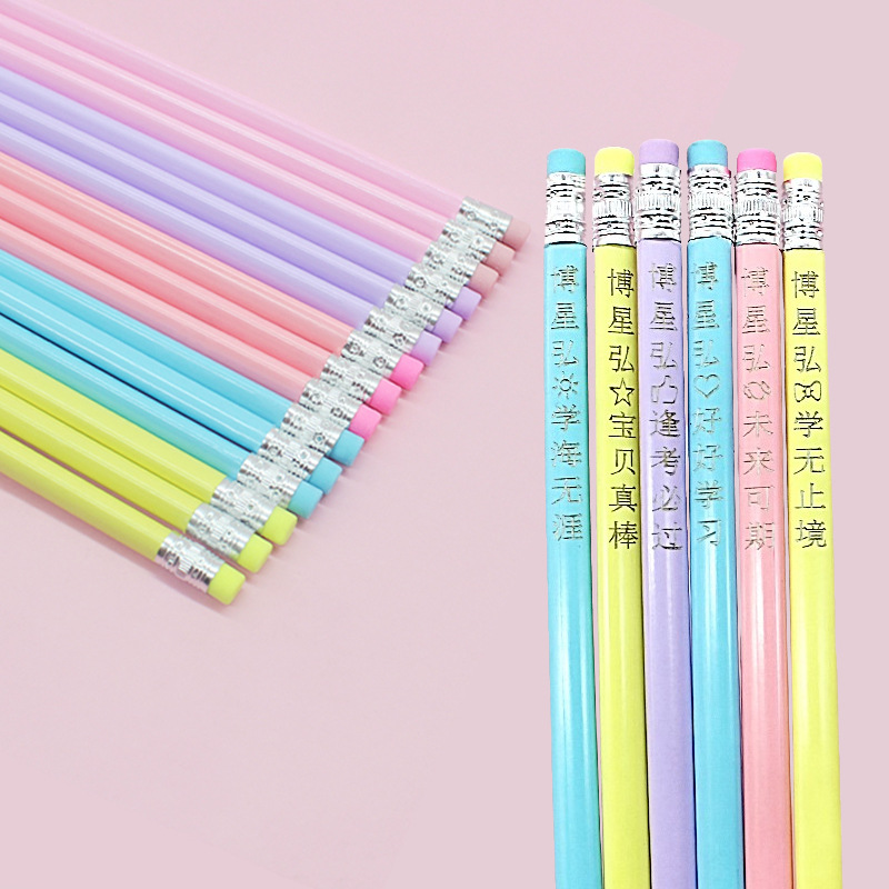 Pencil Wholesale Macaron Triangle Pole Bright Light Basswood with Eraser Sketch Drawing Pen Learning Stationery HB Pencil