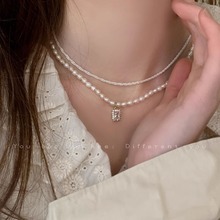法式复古珍珠锆石吊坠项链女夏天轻奢小众设计颈链感锁骨链潮