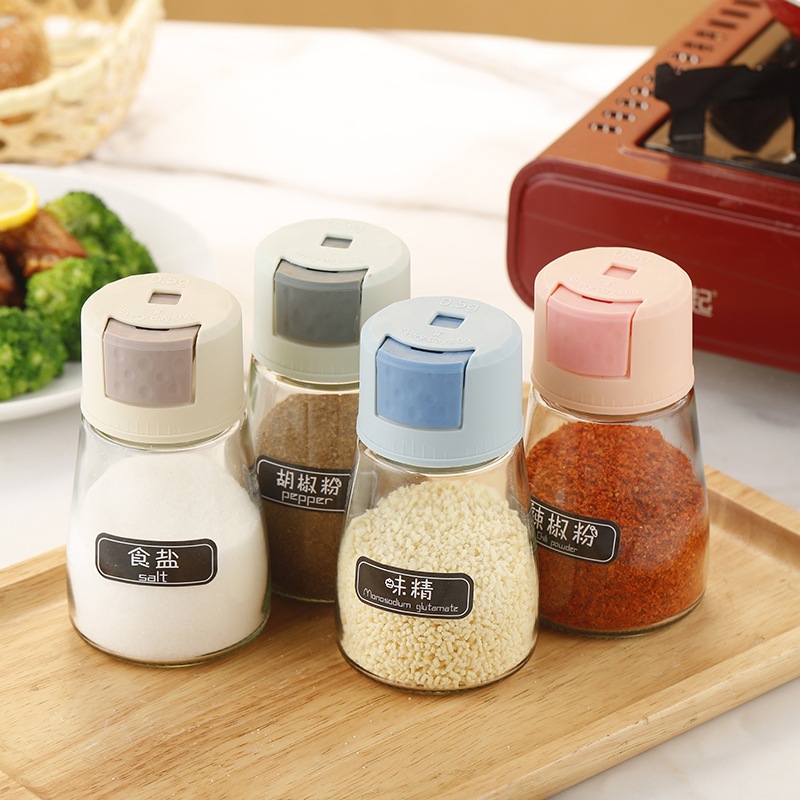 Quantitative Seasoning Containers Glass Press Pressure Control Salt Bottle Spice Jar MSG and Salt Shaker Household Kitchen Metering Salt Spraying Seasoning Bottle