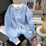 新品女式卫衣定制加绒圆领卫衣女款厚假两件长袖宽松大码女装衣服