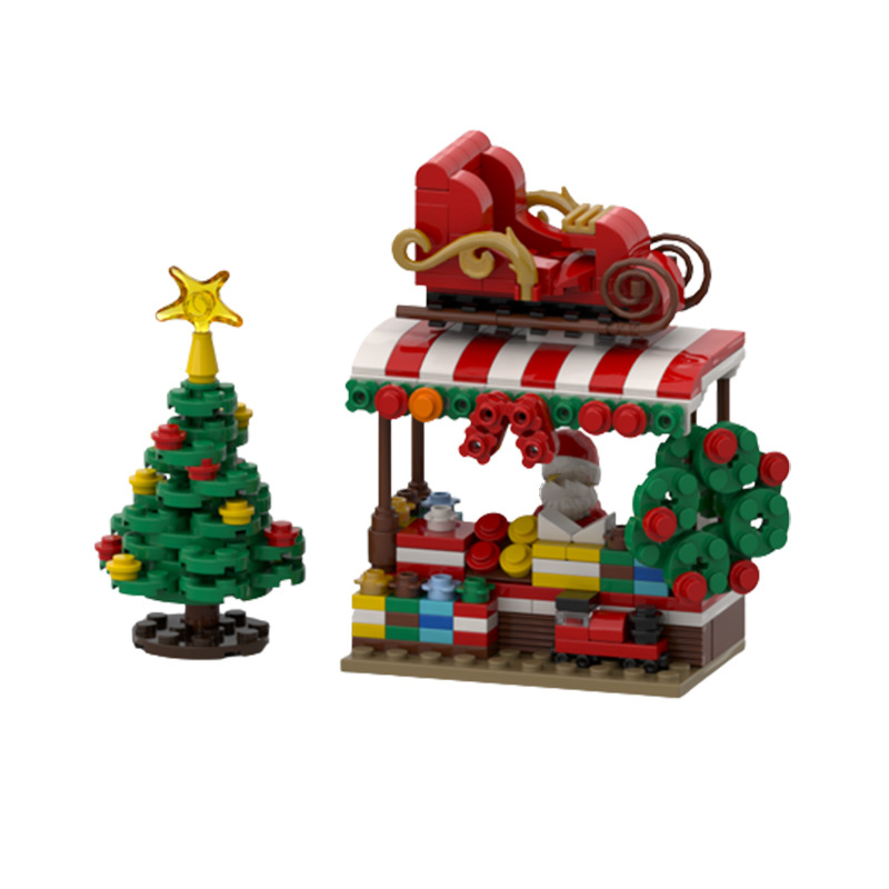 跨境圣诞摊位兼容乐高拼装积木搭建场景装饰圣诞树装饰玩具摆件
