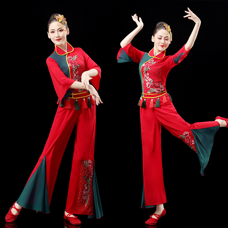 2023新款秧歌舞蹈服装女中老年打鼓服扇子舞演出服民族广场舞套装