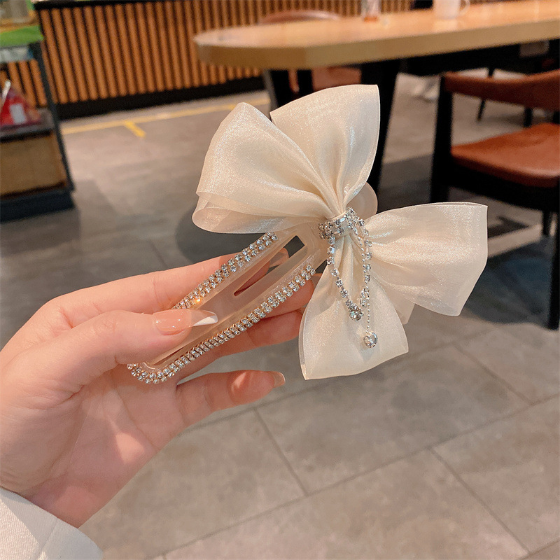 Internet Celebrity Bow Elegant Gentle All-Match Tassel Updo Hair Clip Lazy Hairpin Spring and Summer High-Grade Pearl Headdress