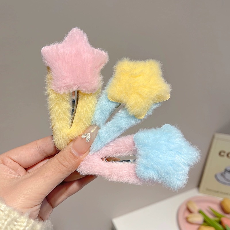 Cute Plush Star Hairpin Autumn and Winter Classic Style Forehead Bangs Cropped Hair Clip BB Clip Sweet Children's Hairpin Hair Accessories