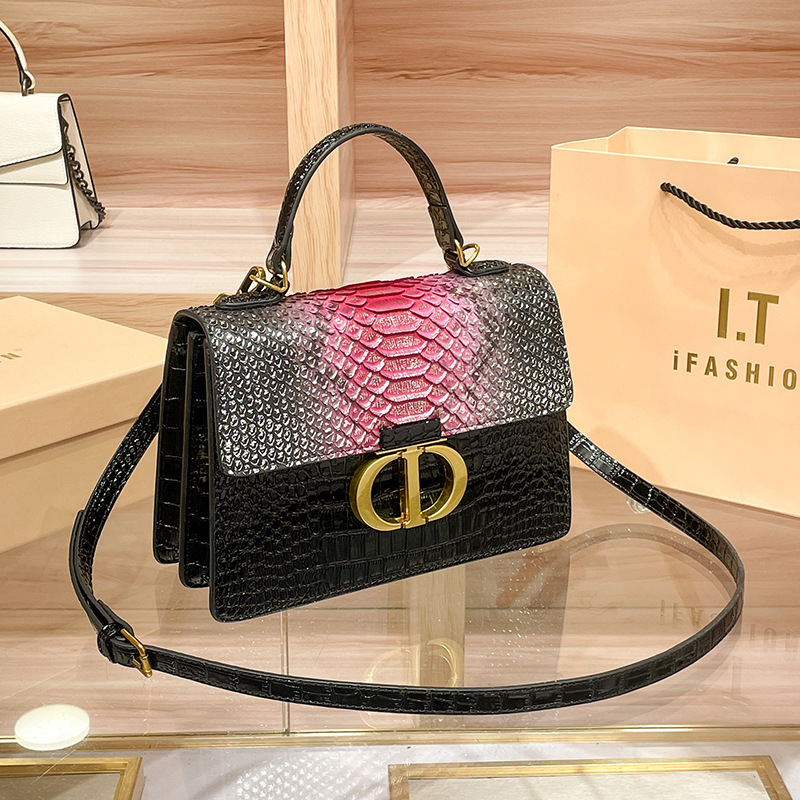女士手提包2024新款蛇纹撞色复古小众设计高级感斜挎小包女cd包包