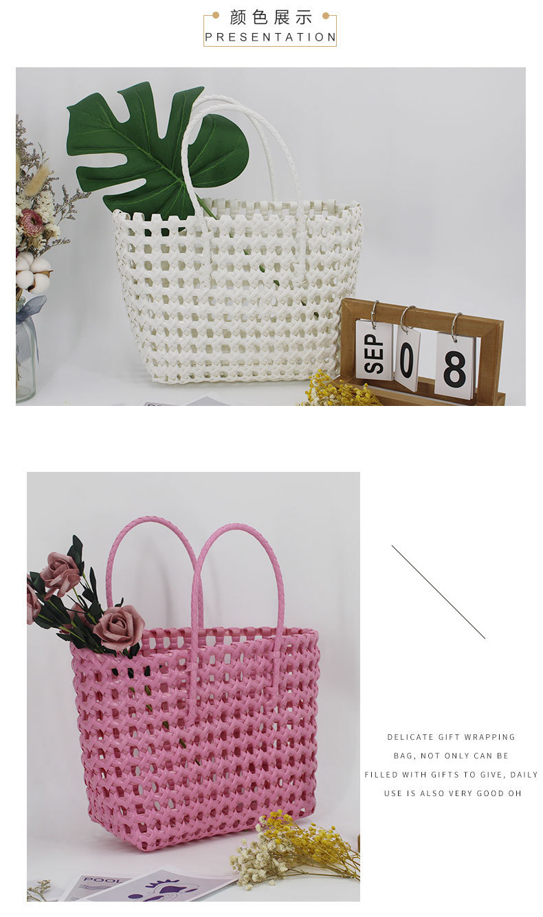 Wholesale Women's Plastic Woven Bag Hollow Basket Knitted Basket Hand Bag Portable Large Capacity Vegetable Basket Bag