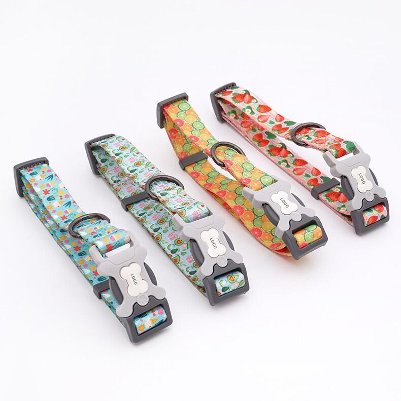 跨境热转印宠物狗项圈单层印花宠物脖圈涤纶花色图案中小型犬项圈