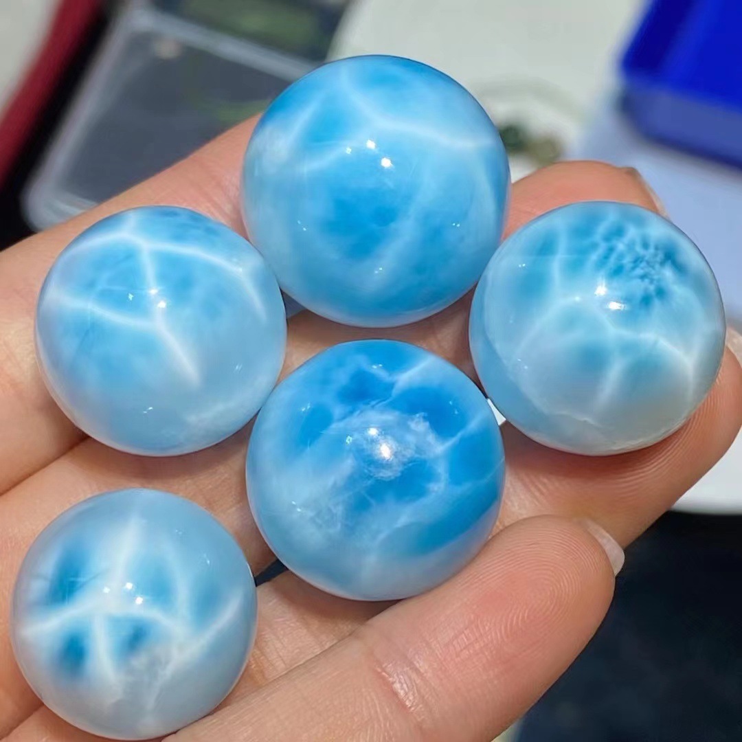 天然海纹石无孔单珠多米尼加纹路清晰深蓝玉化首饰配饰diy批发销