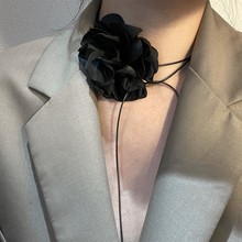 欧美跨境花朵绑带性感脖颈立体黑色花朵造型飘带西装项链装饰饰品