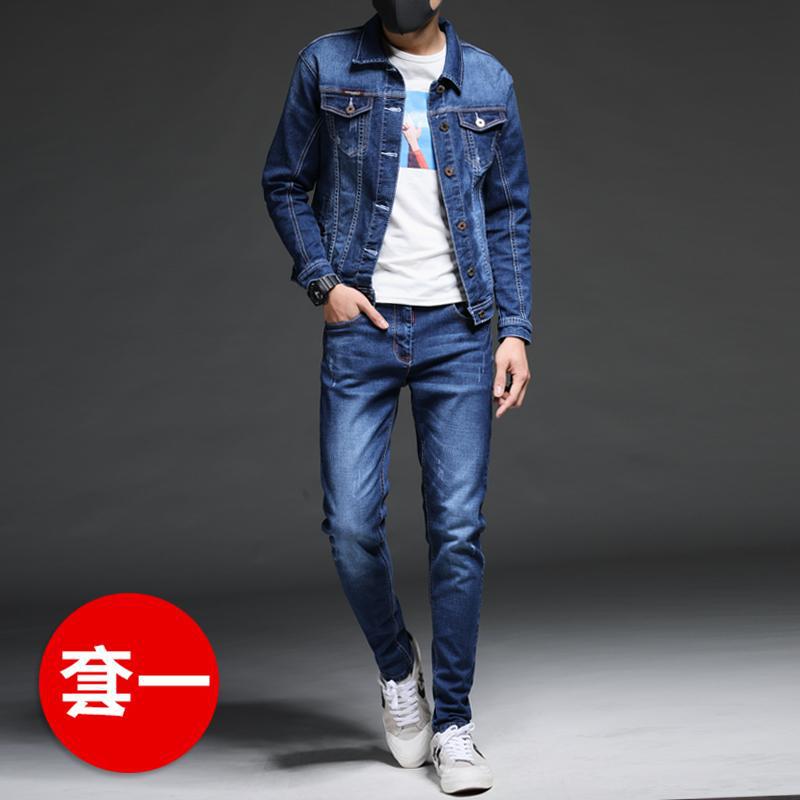男士套装搭配牛仔套装男夹克外套秋装男装一套搭配帅气成熟稳重潮