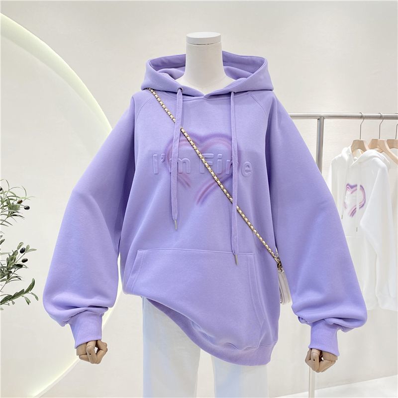 Sweater Women's Spring and Autumn Thin 2023 New Peach Heart Three-Dimensional Letter Loose plus Size Korean Style Fashion Hooded Coat Fashion