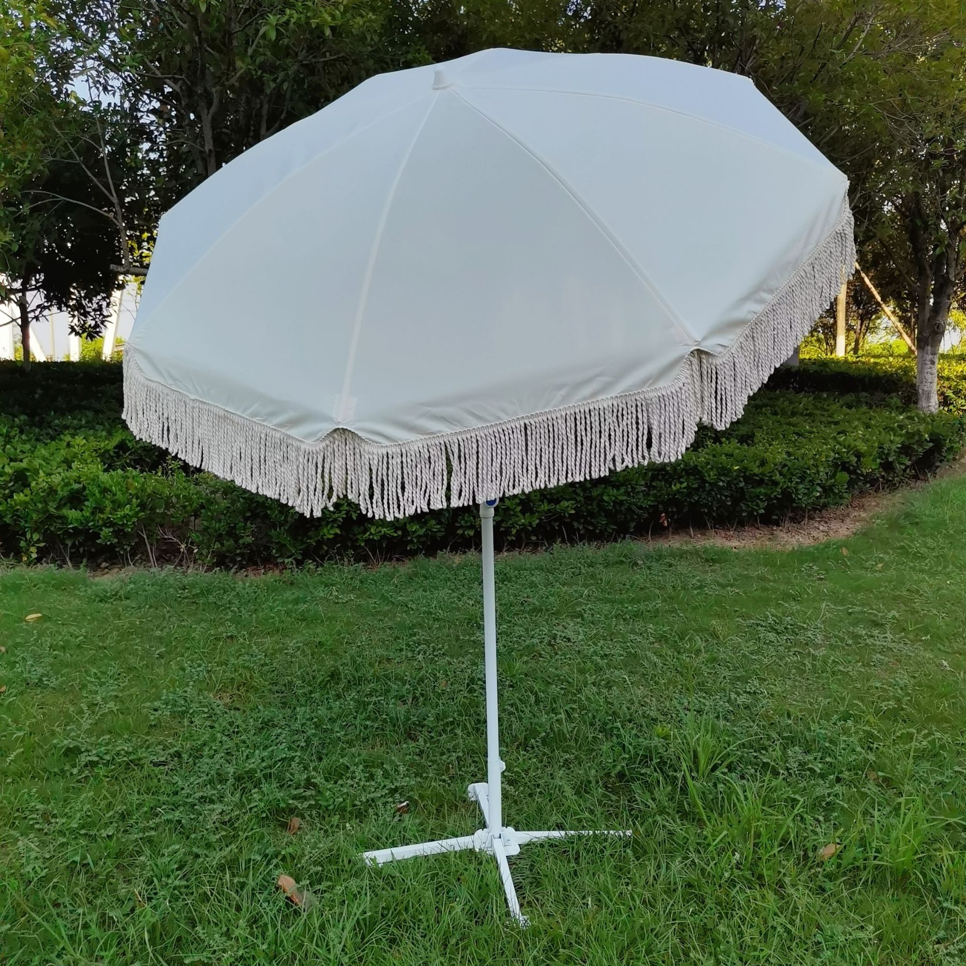 2m出口韩国米色涤纶布流苏伞一件代发现货户外遮阳沙滩伞-阿里巴巴