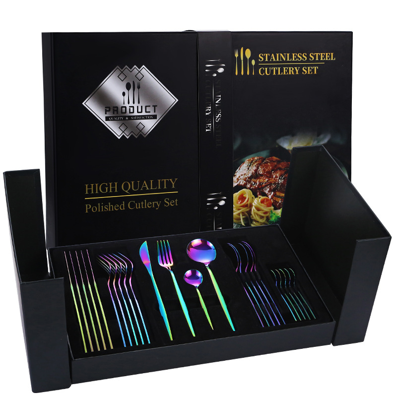 Cross-Border Amazon Stainless Steel Tableware Set Knife, Fork and Spoon Portugal 24-Piece Set Steak Knife and Fork Gift Box Tableware
