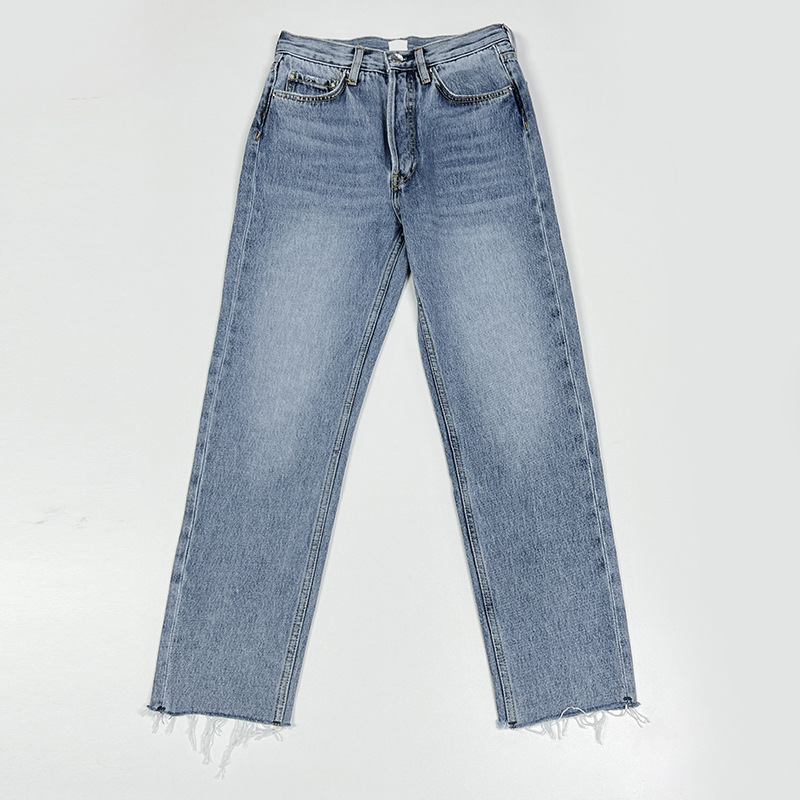 Foreign Trade Quality Cotton Burr Straight Jeans Comfortable Women's Casual Pants Zhiting Straight Wholesale Foreign Trade