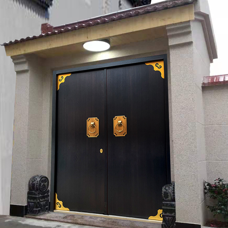 中式别墅大门双开门客厅入户门农村锌合金门对开门乡村庭院防盗门
