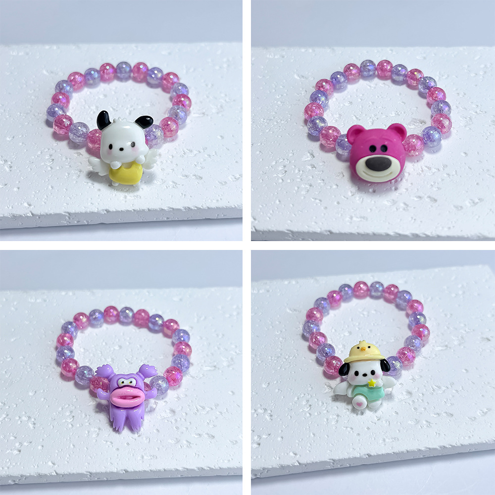 新款儿童手串天使帕恰狗小女孩串珠手链可爱卡通草莓小熊首饰批发