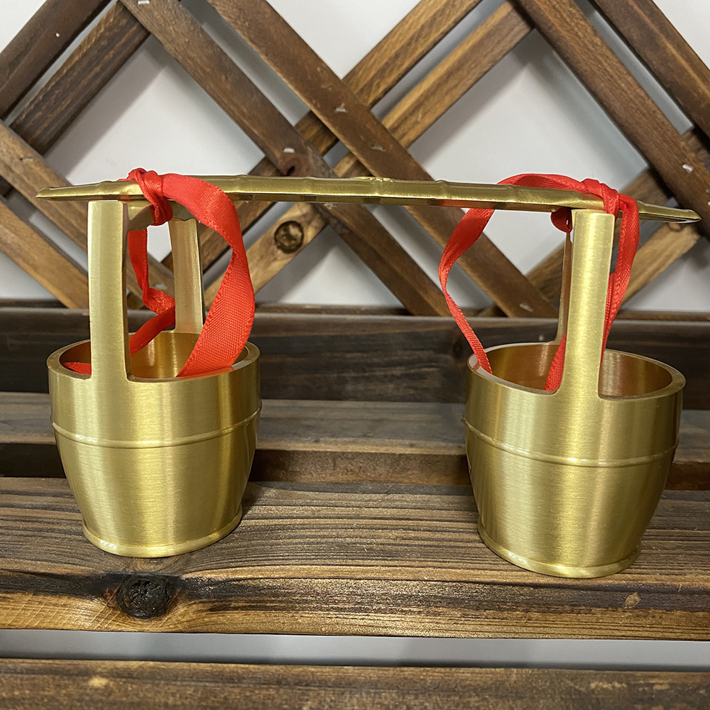 一桶金摆件纯铜一桶江山全铜小水桶招财金扁担办公室桌面客厅摆设