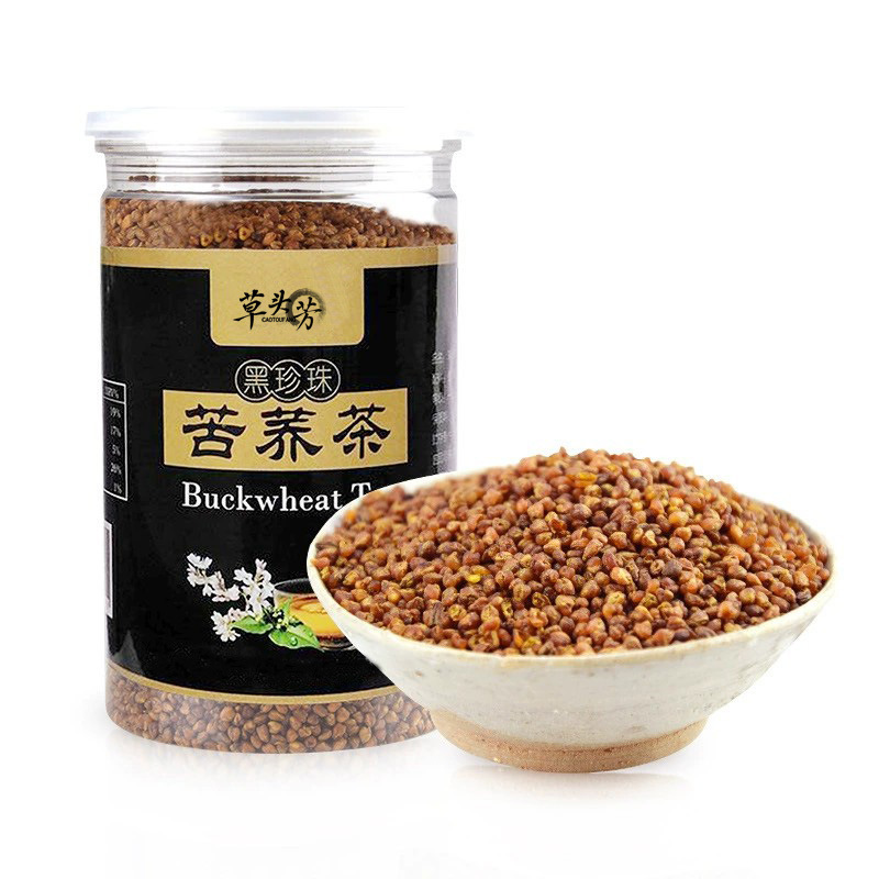 草头芳黑苦荞茶罐装500g黑珍珠圆粒麦香型四川大凉山大颗粒苦荞米