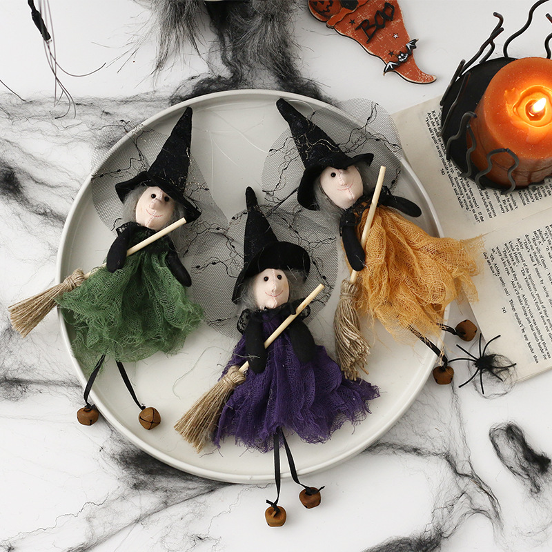 Amazon New Halloween Decorations Halloween Broom Witch Doll Pendant Ghost Festival Party Props