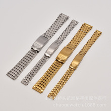 双狮不锈钢表带平口钢带男女款折叠扣钢表带金色银色钢带手表配件