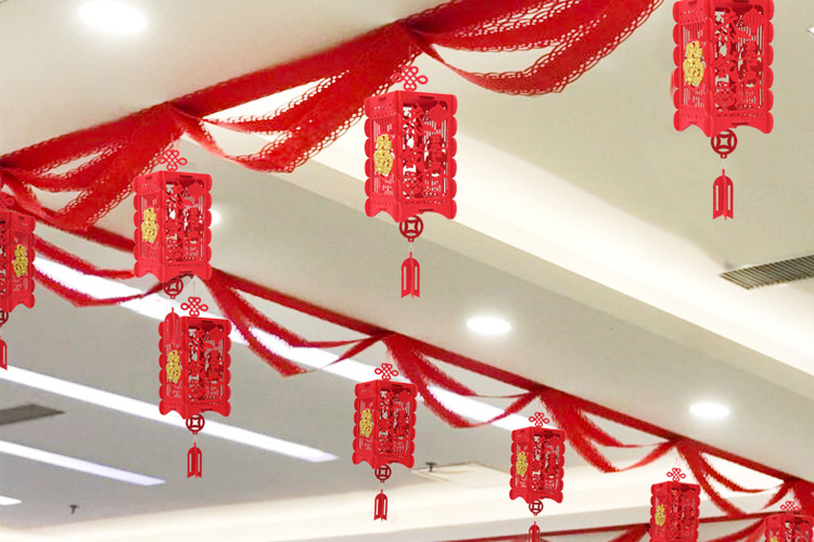 元旦春节新年会装饰品波浪旗彩带拉花珠宝店商场布置福字灯笼挂饰