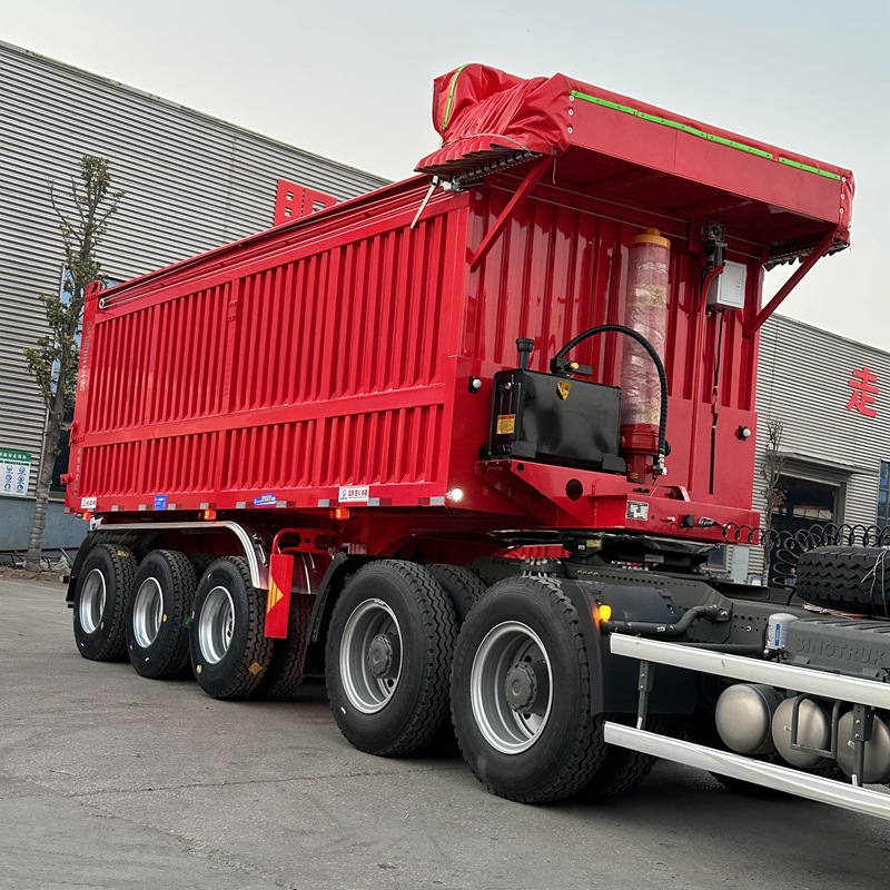 8米后翻自卸半挂车出口一体后翻自卸车危险品集装箱骨架后翻车