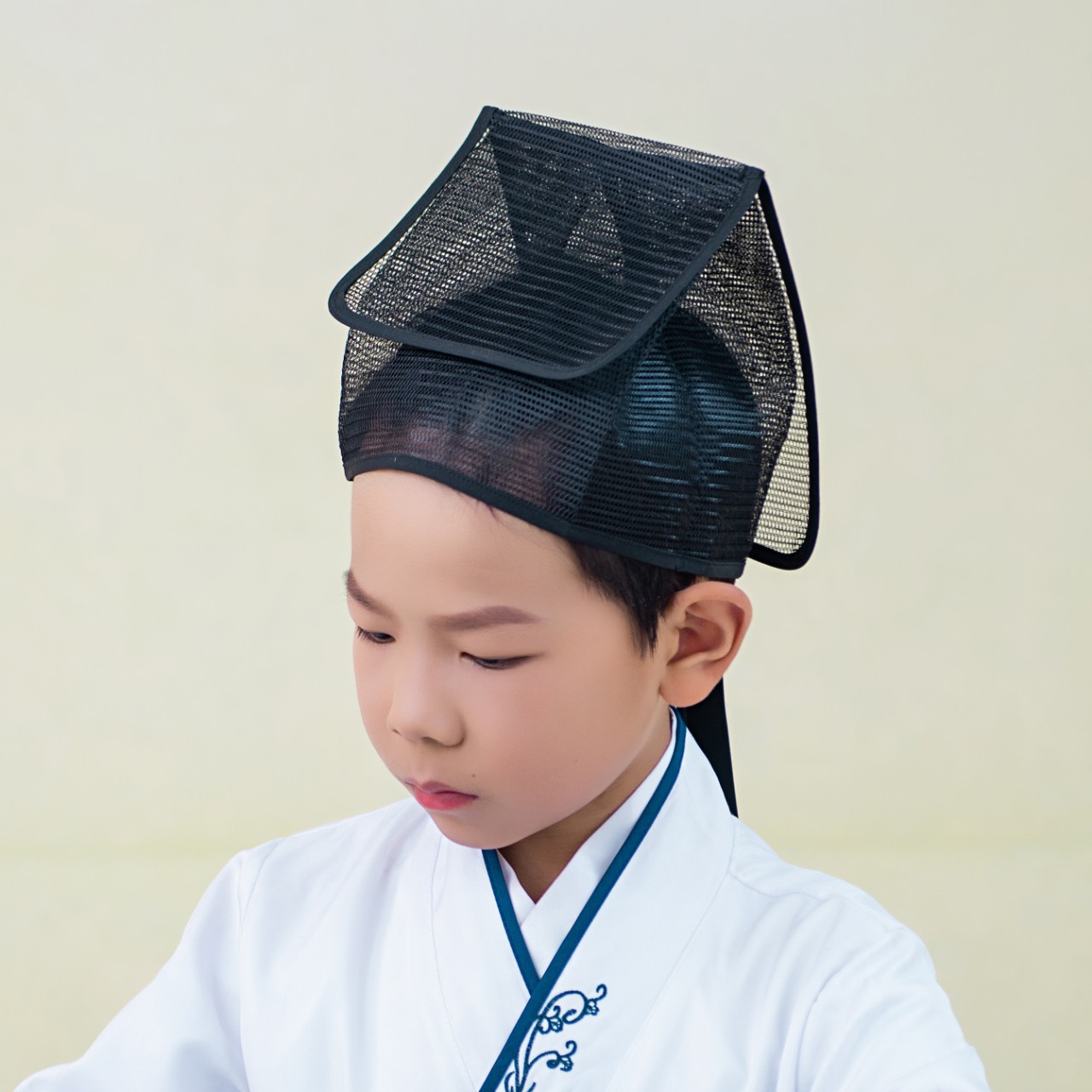 创代设小孩飘飘巾5至11岁书生帽网纱帽冠小男孩诗歌朗诵汉服帽