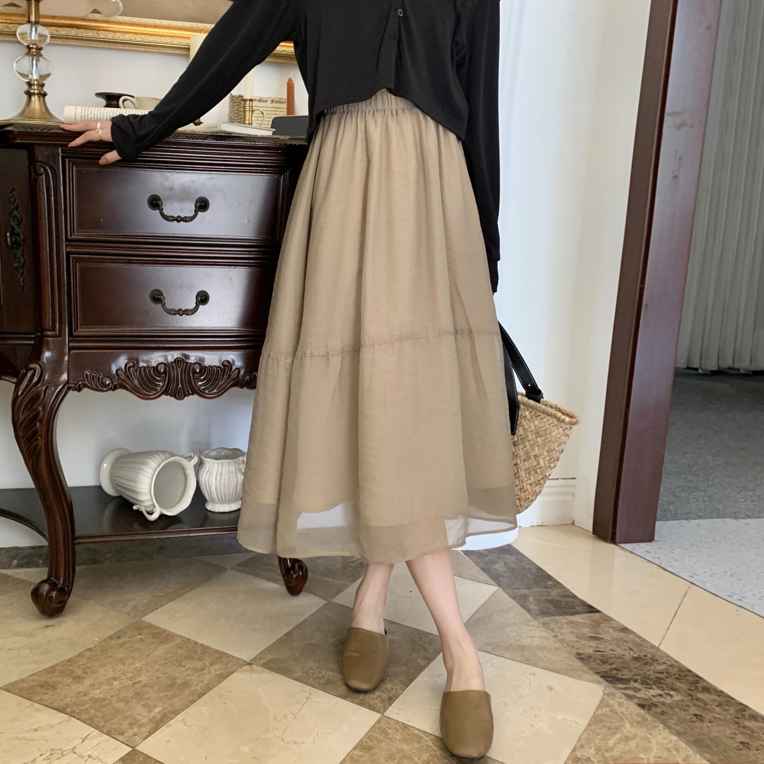 2023 Summer New High Waist Slimming Large Hem Puffy Fairy Skirt Ins Fashion Thin and All-Matching Skirt