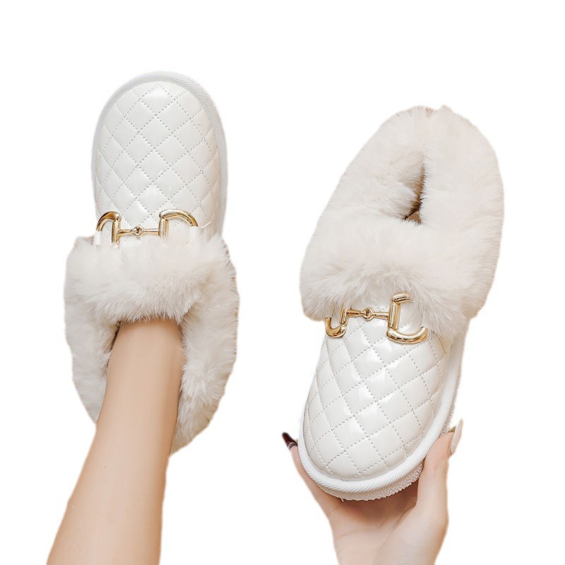 Winter Waterproof Cotton-Padded Shoes Women's Cold-Proof Warm Shoes Non-Slip Wear-Resistant Flat Shoes Slip-on Lazy Plush Boots Cotton-Padded Shoes
