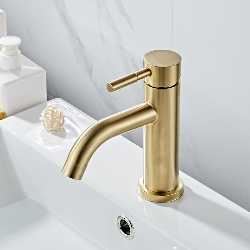 Nordic Style Golden Basin Faucet Sus304 Stainless Steel Brushed Golden Faucet Washbasin Cross-Border Foreign Trade Water Tap