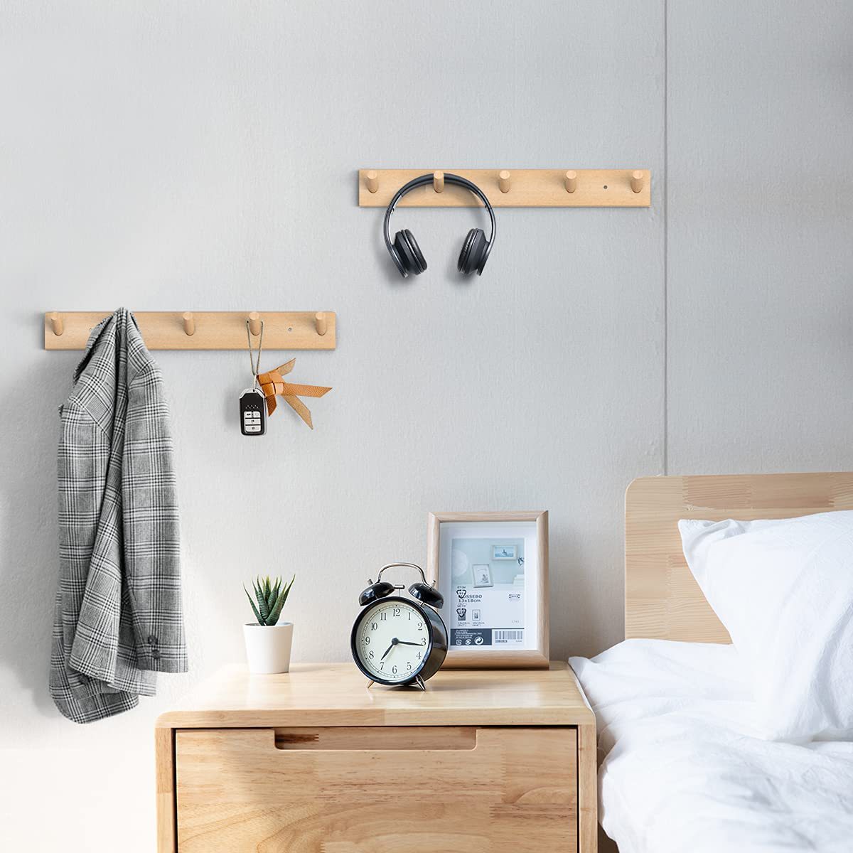 Simple Wooden Wall-Mounted Coat Rack Solid Wood Wall Shelf Wall Hanger Hallway Hanger Bag Hanging Rack