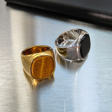 日韩跨境ins风设计感几何方形石头戒指女指环