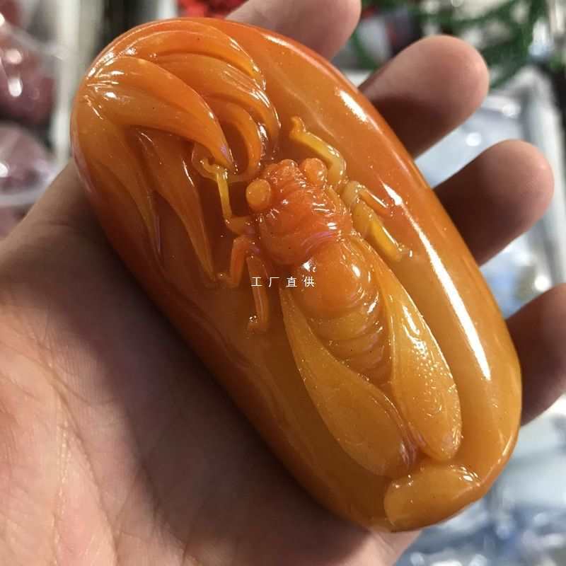 黄龙玉知了把件男女金蝉手玩件仿玉器一鸣惊人助升迁田黄玉手把件
