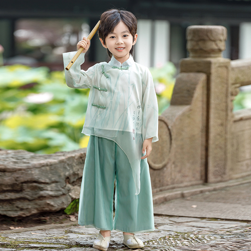 Boy's Hanfu children's clothing 2024 New Spring boy's ancient style spring clothes improved national style Tang suit spring and autumn performance clothes image