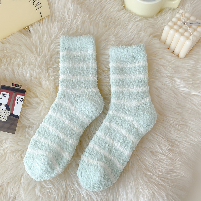 Autumn Winter Thermal Velvet Room Socks Funny Cute Two Children Mink Fur Tube Socks Confinement Sleeping Socks