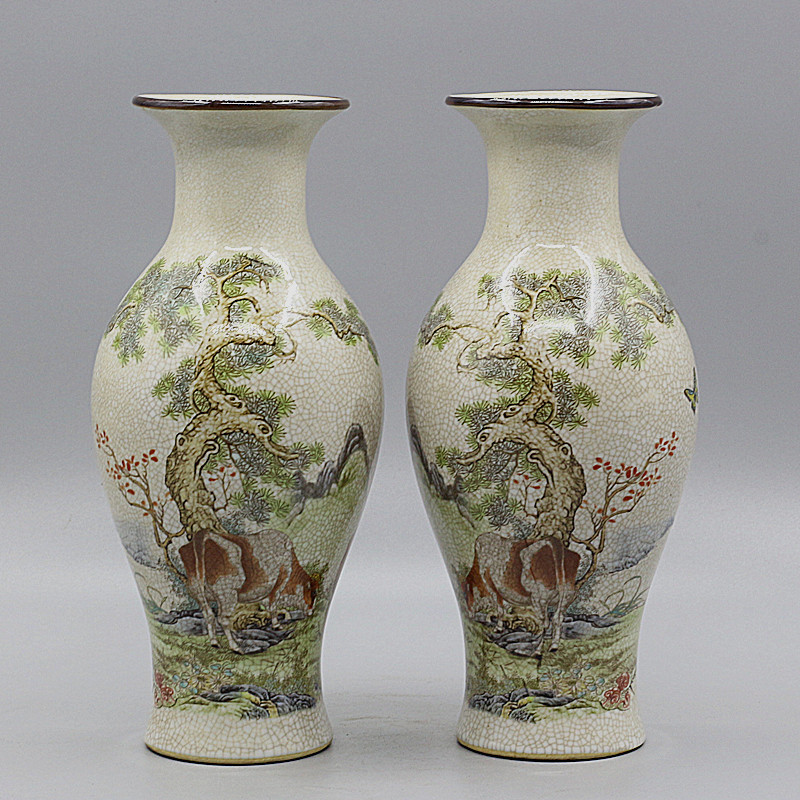 景德镇仿古瓷天道酬勤鱼尾花瓶(一对)大清乾隆年制古董古玩收藏