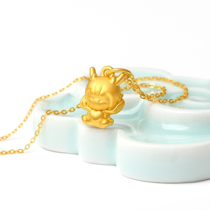 足金999小龙女龙黄金吊坠 龙年金饰本命年女礼物金龙项链生肖首饰