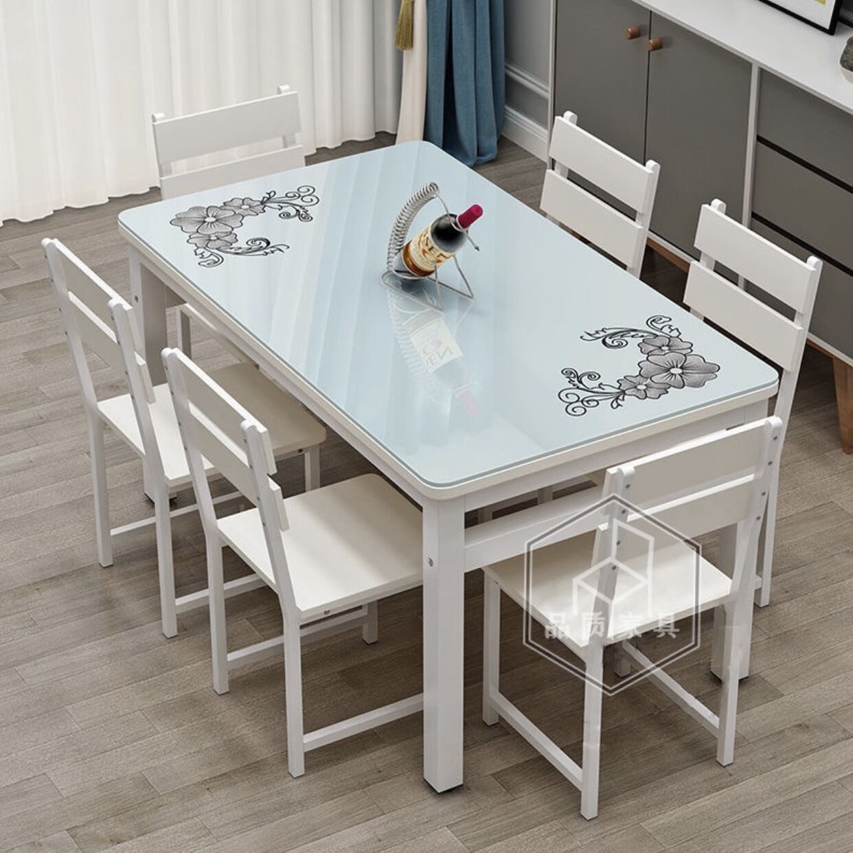 餐桌椅组合家用现代简约小户型餐桌4人6人长方形吃饭桌子玻璃餐桌