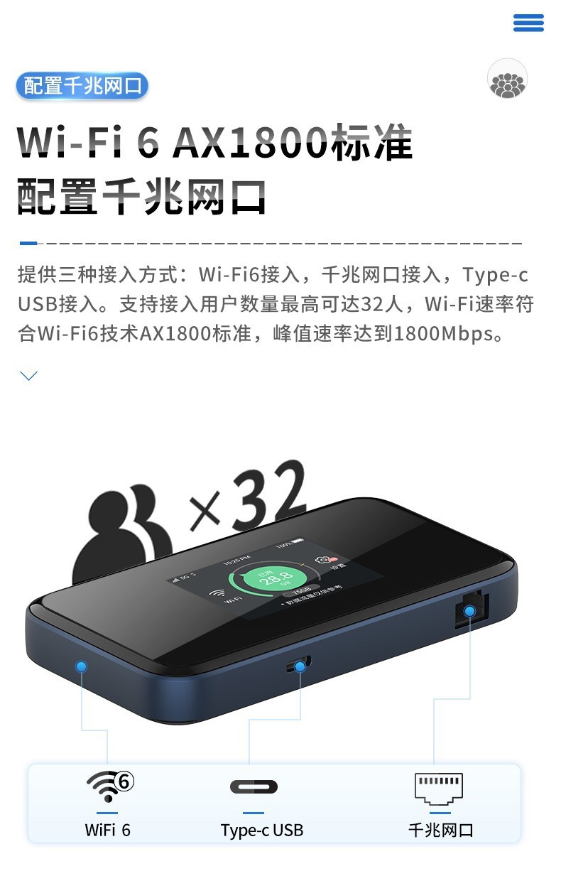 适用中兴5g随身wifi无线路由器mu5001便携热点插卡千兆网口wifi6