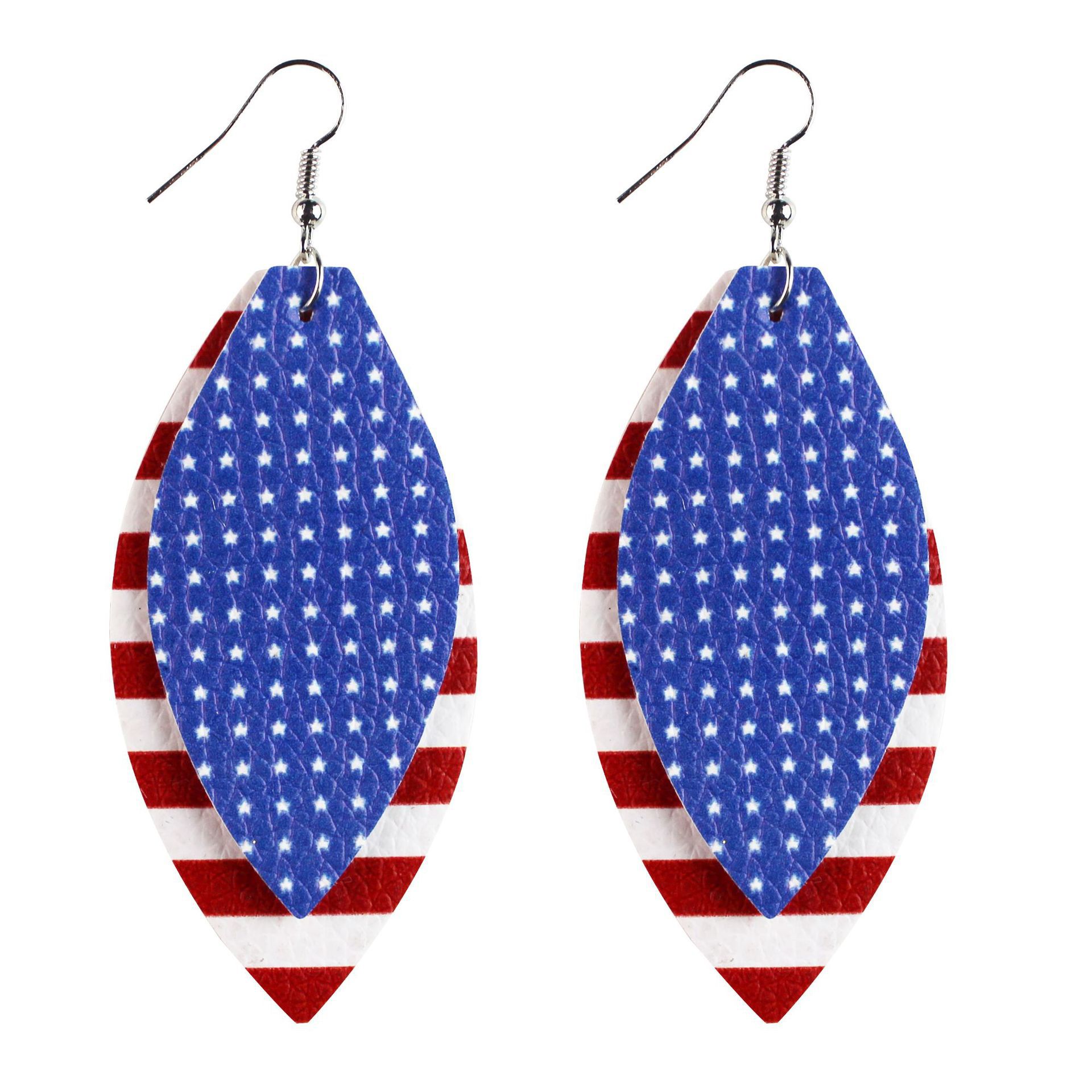 Pu Double-Layer Leather Printed Earrings US Election Flag Independence Day Theme Sequined Earrings Cross-Border AliExpress