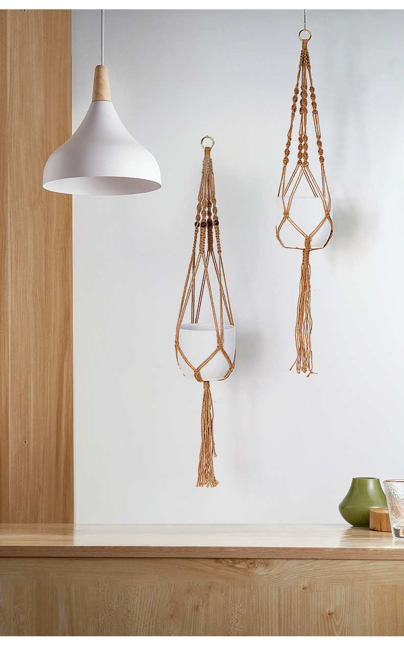 手工编织麻绳网兜吊篮 供应多选园艺吊盆式花盆网兜 园艺编织吊网