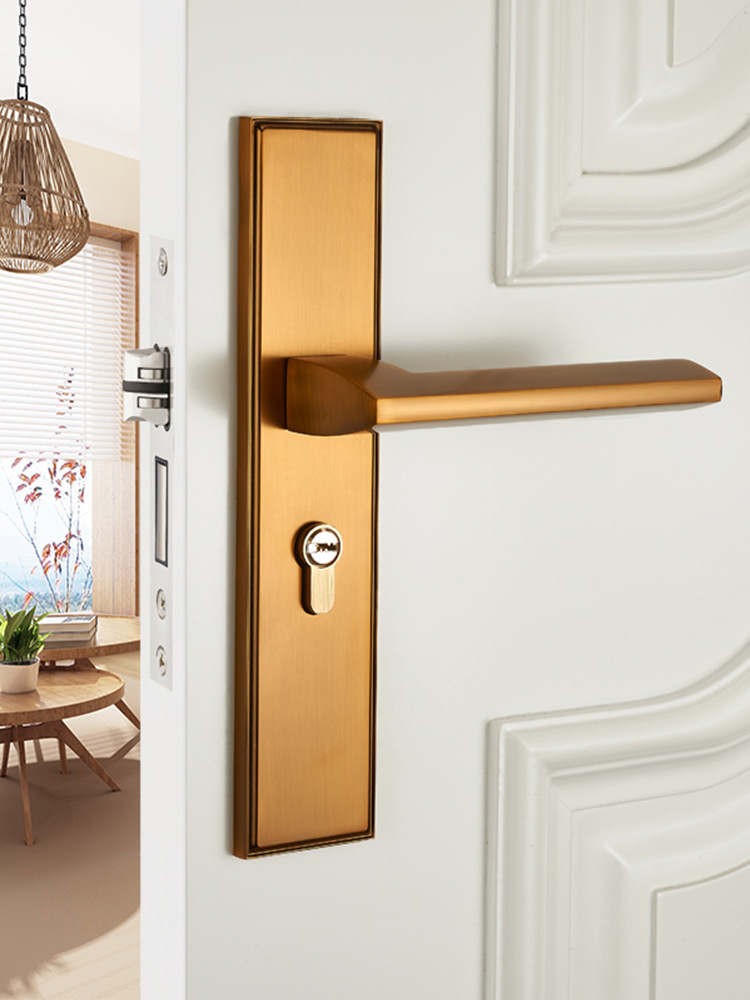 玫瑰金卧室门锁室内木门锁房间家用通用门把手静音磁吸锁具房门锁