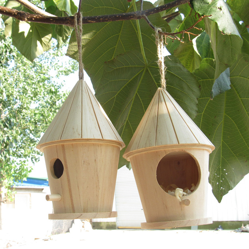 户外喂鸟器松木鸟屋创意大气木制现货圆形木屋创意鸟房子宠物小窝