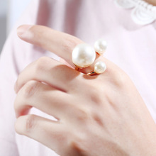 跨境货源欧美流行手饰高档创意时尚爆款珍珠可调关节食指戒指
