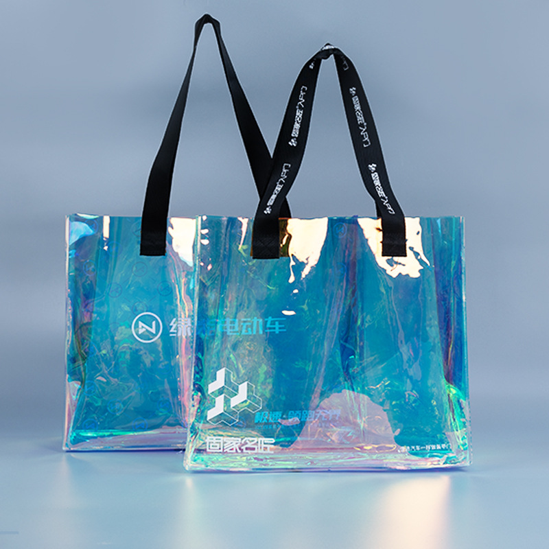 Factory Wholesale PVC Laser Handbag Internet Celebrity Transparent Simple Packaging Bag Plastic Gift Bag Printable Logo