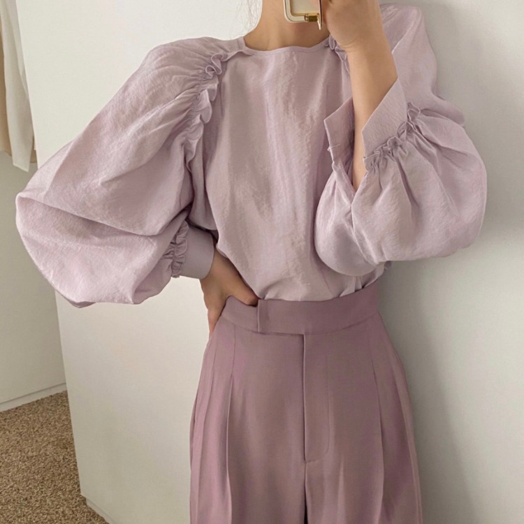 甜美灯笼袖上衣图片