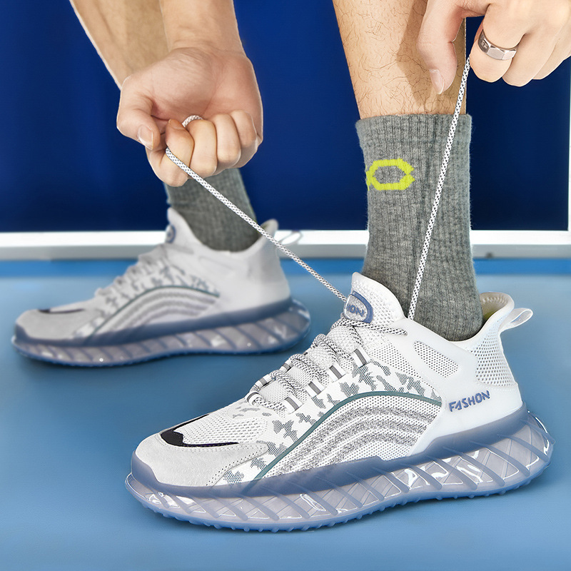夏季薄款网面运动鞋男2024新款冰丝透气休闲男鞋厚底增高老爹鞋男