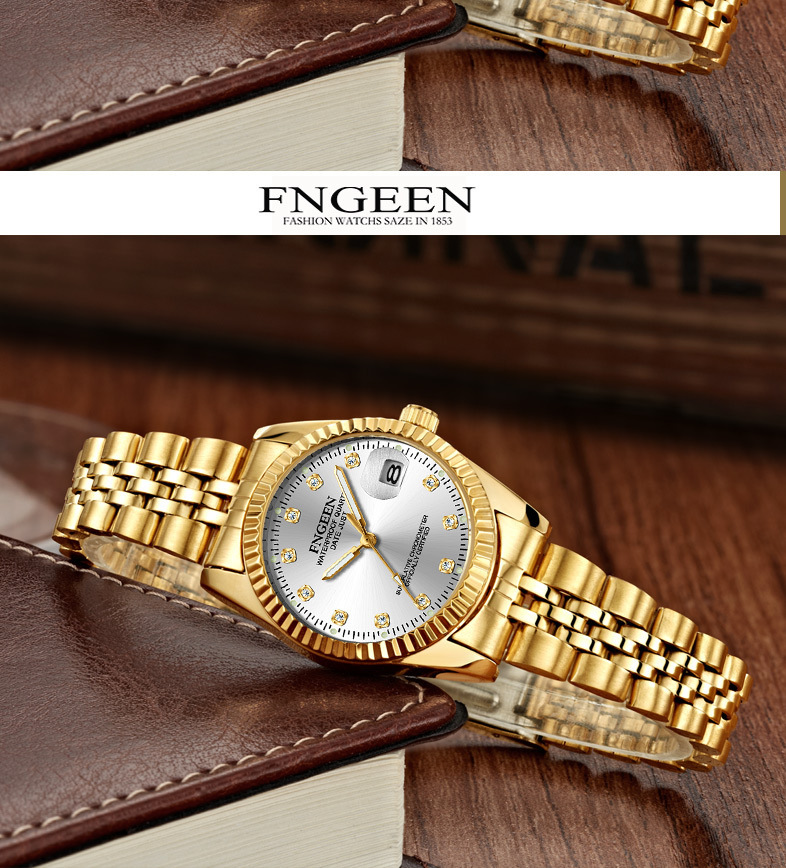 芬尊情侣土豪全金表镶钻男女手表跨境外贸直播抖音网红代发手表